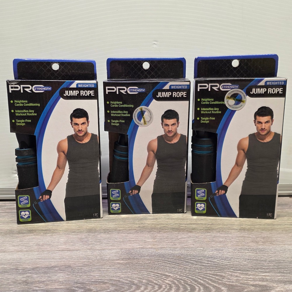 Pro Strength Weighted Jump Rope 3 Pack Black Blue Tangle Free Cardio Toning 2020